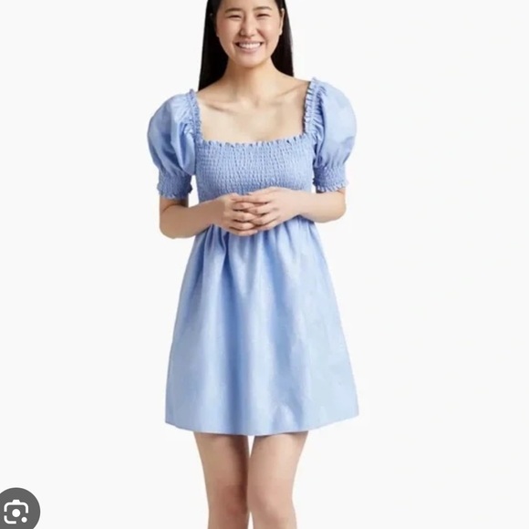 HILL HOUSE Smocked Athena Nap Dress in light blue glitter check XL - Picture 1 of 11